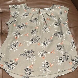 Chic Floral Women's Blouse - Olive and Orange